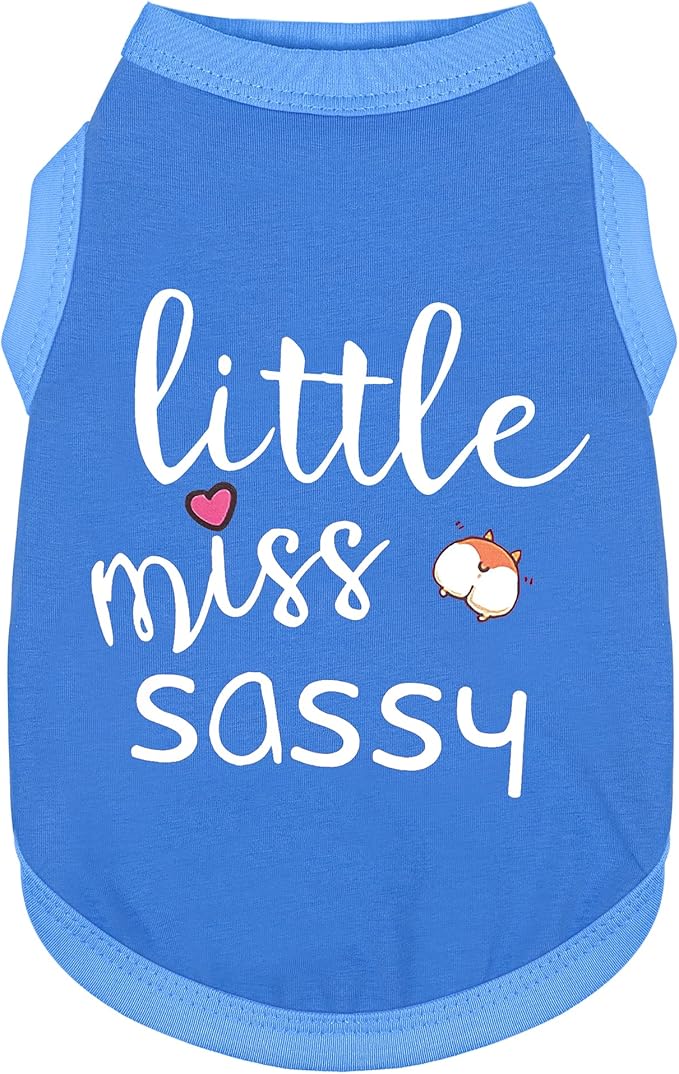 Paiaite Dog Clothes Fashionable Sleeveless Pet Vest: 'Little Miss Sassy' Printed Cotton Dog Shirt, Ideal for Small, Medium, and Large Breeds, Ensuring Comfort and Breathability Blue XS