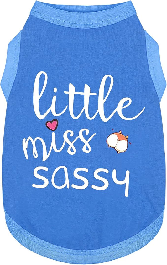 Paiaite Dog Clothes Fashionable Sleeveless Pet Vest: 'Little Miss Sassy' Printed Cotton Dog Shirt, Ideal for Small, Medium, and Large Breeds, Ensuring Comfort and Breathability Blue XL