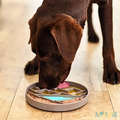 Messy Mutts and Cats Interactive Slow Feeder | Mountain Grey - 2 Cup Capacity | 8” Round Silicone Puzzle Slow Feeder for Dogs/Cats | Enrichment Food Dish for Slow Eating, Bloating