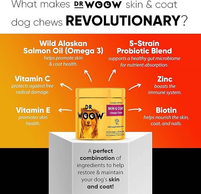 Omega Wild Alaskan Salmon Fish Oil 90 ct Soft Chews for Dog - Anti Itch & Coat + Allergy Support, with Kelp, Biotin, Vitamins, Zinc - Helps Itchy Skin, Dog allergies, May Reduce Shedding