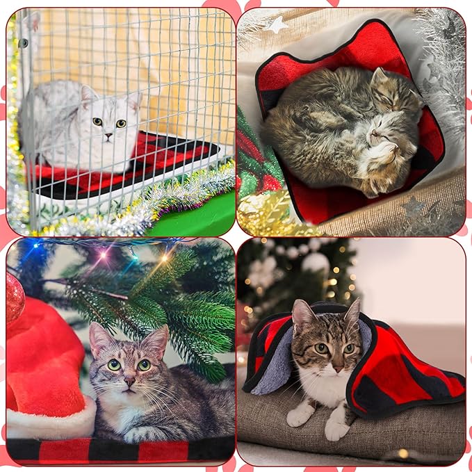 Reginary 4 Pcs Waterproof Guinea Pig Blankets Washable Small Animal Fleece Bedding Guinea Pig Cage Liners Reusable Training Pads Pet Pee Pad Sleep Mat for Hamster(Plaid,12 x 12 Inch)