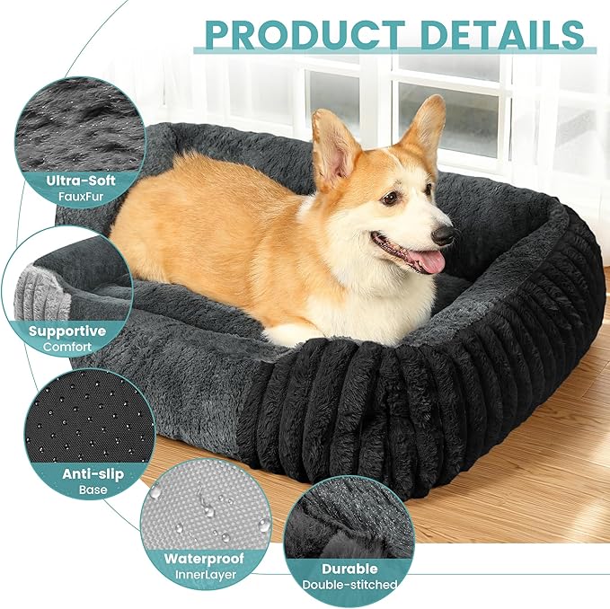 Dog Beds for Small Dogs 28x20 Inch, Comfort-Sided Orthopedic Dog Bed Couch with Breathable Shredded Memory Foam, Faux Rabbit Fur Pet Bed, Non-Detachable, Non-Slip, Machine Washable