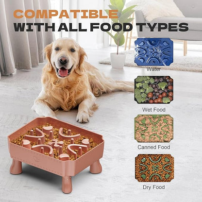 UPSKY Slow Feeder Dog Bowl, 2-in-1 Raised Dog Bowl with Anti-Choking Maze Puzzle, 2-6 Cups Pet Food for Small & Medium Breeds, Interactive Pet Feeder to Slow Eating, Reduce Boredom Pink