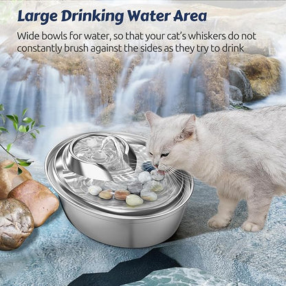 ORSDA Cat Water Fountain, 2L Stainless Steel Pet Water Fountain, Automatic Drinking Fountain Dog Water Dispenser with 12 Replacement Filters for Cats, Small Dogs