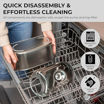 Wireless Cat Water Fountain Stainless Steel 108oz/3.2L, Cordless, Battery Operated Cat Fountain (Last up to 50 Days), Ultra Quiet, 2 Flow Modes, Multi-Filtration, BPA Free, Includes 2 Filters - Creamy