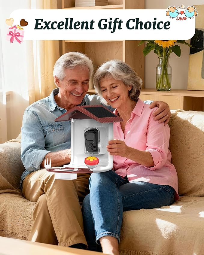 BIRDSFAVE-Bird Feeder with Camera Solar Powered, 2K Clear Live/Video/Photo Auto Arrival Alerts AI Identify Smart Cameras Birds Feeders with 32GB Card DIY Add-ons, 2.4G WiFi Wireless Birdwatching Gift