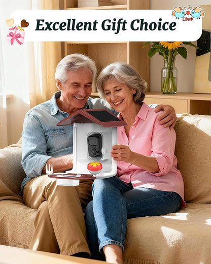 BIRDSFAVE-Bird Feeder with Camera Solar Powered, 2K Clear Live/Video/Photo Auto Arrival Alerts AI Identify Smart Cameras Birds Feeders with 32GB Card DIY Add-ons, 2.4G WiFi Wireless Birdwatching Gift