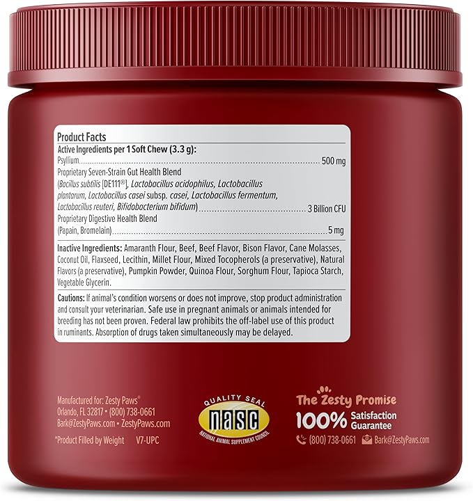 Zesty Paws Probiotics for Dogs, Digestive Enzymes Gut Flora, Digestive Health, Diarrhea & Bowel Support, DE111, Dog Probiotics Soft Chew for Pet Immune System, Chicken, 90 Ct