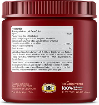 Zesty Paws Probiotics for Dogs, Digestive Enzymes Gut Flora, Digestive Health, Diarrhea & Bowel Support, DE111, Dog Probiotics Soft Chew for Pet Immune System, Chicken, 90 Ct