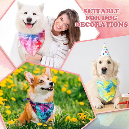 Huhumy 50 Pcs Tie Dye Dog Bandanas Bulk Pet Bibs Colorful Triangle Scarf Pet Bandanas for Medium Large Dogs Spring Summer Birthday Costume Decoration
