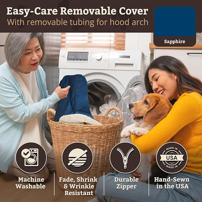 Snoozer Cozy Cave Dog Bed - Indoor Dog Bed with Cover Cave, Covered Calming Burrow for Medium & Large Sized Pets with Blanket Attached, Enclosed, Removable Washable Cover - XL, Sapphire