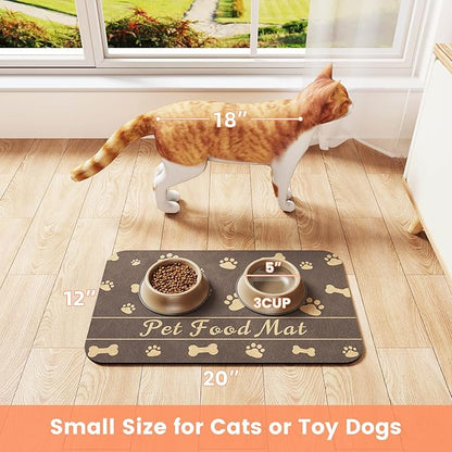 Pet Feeding Mat-Absorbent Pet Placemat for Food and Water Bowl, with Waterproof Rubber Backing, Quick Dry Water Dispenser Mat for Dog and Cat (27"x17", Brown)