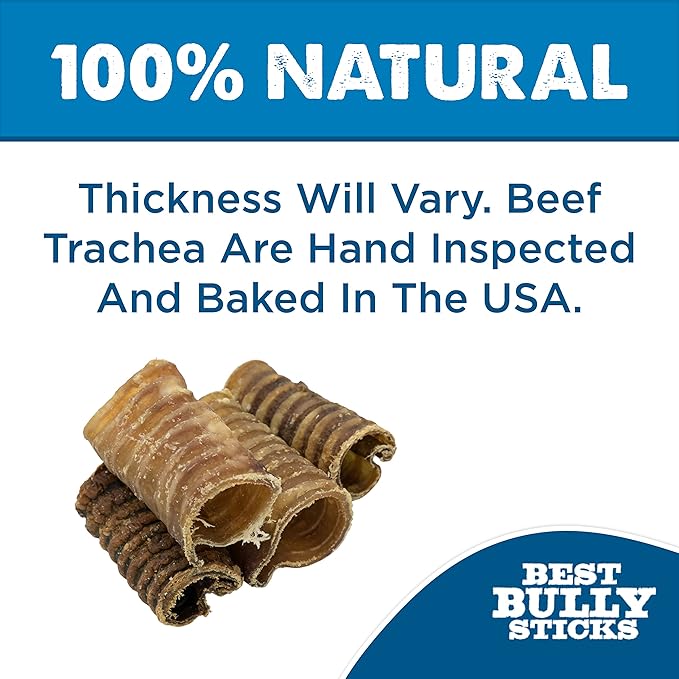 Best Bully Sticks Premium 3 Inch Beef Trachea - 50 Count (Pack of 1) - All-Natural, Grain-Free, Single-Ingredient Treat, Supports Dental Health