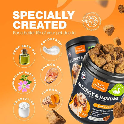 Dog Allergy Relief Chews - Itch Relief for Dogs - Allergy Chews for Itching Skin with Hemp Seed Oil, Turmeric, Quercetin - Immune Health Support Treats - Hot Spots - Skin and Coat Health