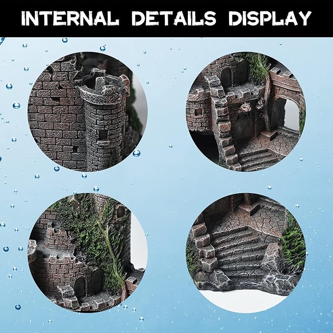 PTFJZ Aquarium Decorations- Castle Fish Tank Bubbler Decorations for Aquatic Pets to Breed Play and Rest Fish Decorations for Tank