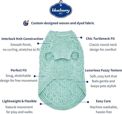 Blueberry Pet Classic Fuzzy Knit Dog Sweater, Crew-Neck Pullover Christmas Style in Heathered Jade, 12” Back Length, Cozy & Soft