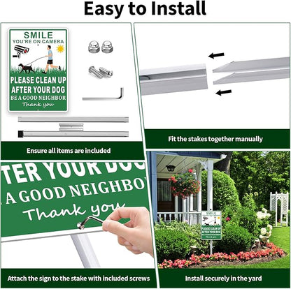 (2 Pack) Clean Up After Your Dog Signs, Please Pick Up After Your Dog Sign for Yard, No Pooping Dogs Signage for Yards, 8x28 Heavy Duty Aluminum Weather Resistant and Easy to Install with Stake (Green)