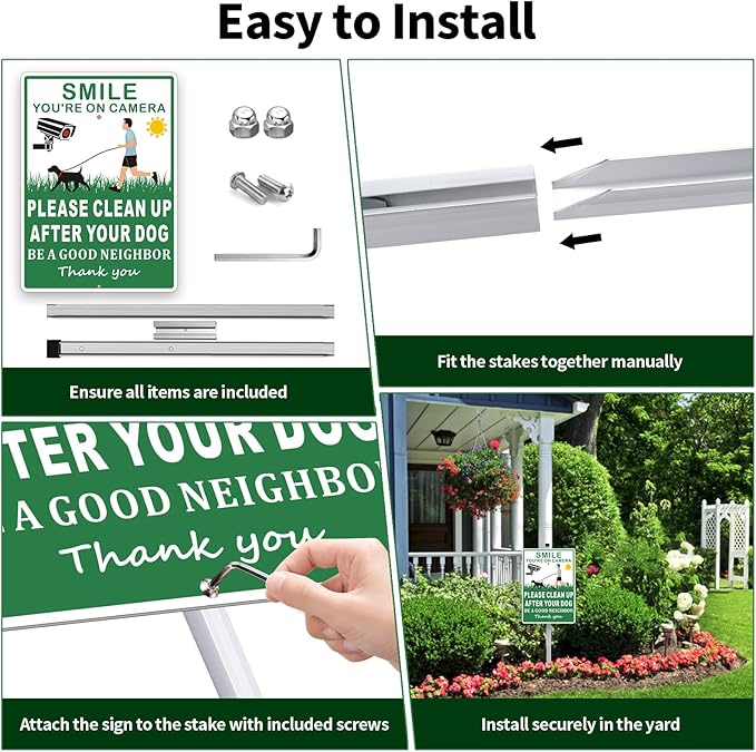(2 Pack) Clean Up After Your Dog Signs, Please Pick Up After Your Dog Sign for Yard, No Pooping Dogs Signage -10x35 Heavy Duty Aluminum Weather Resistant and Easy to Install with Stake (Green)