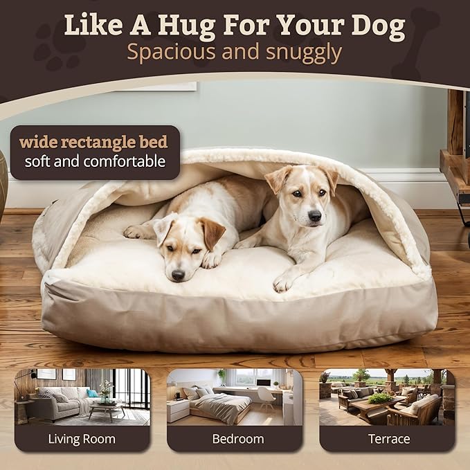 Snoozer Pet Products Luxury Rectangle Cozy Cave Dog Bed with Microsuede, Small, Buckskin