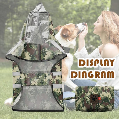 Dog Raincoat, Adjustable Rain Jacket with Hooded Double Layer for Large Medium Small Dogs Puppies, Lightweight Waterproof Rain Coat Poncho with Reflective Stripe Mosaic Camouflage Green,M