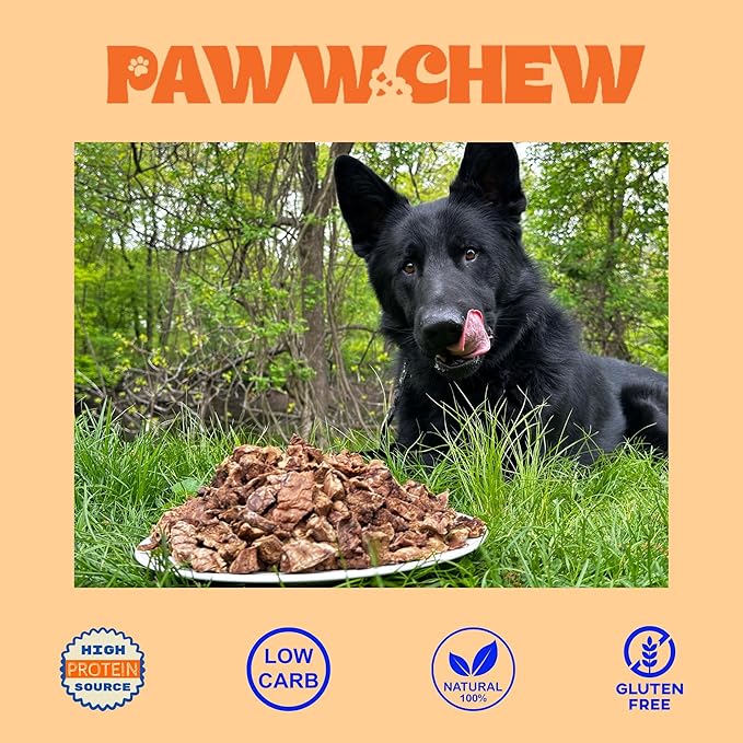 Paww Chew Beef Lung Dog Treats, 100% Natural, Single Ingredient, (2.5 Pound) Made in the USA, Dried & Dehydrated, High Protein, High Value Dog Training Treats, Grain Free, Low-Odor Free for All Breeds