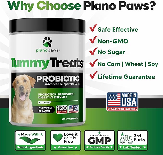 Probiotics for Dogs Digestive Health - Dog Probiotics and Digestive Enzymes - Allergy Relief for Dogs - Probiotic for Dogs Gut Health - Puppy Probiotic Tummy Treats - 120 Dog Probiotic Chews