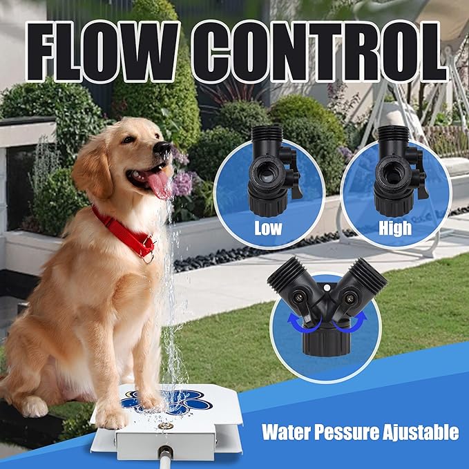 Poofzy Dog Water Fountain Step On, Outdoor Dog Water Sprinkler for Large Dogs, with Upgrade Copper Valve Set, Easy to Use, Fresh Water to Drink (Blue)