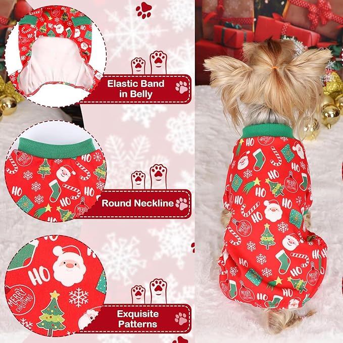Dog Christmas Pajamas for Small Dogs Father Christmas Trees Puppy Onesies Pjs Stretchy Dog Clothes Pet Jumpsuits 4 Leg Jammie