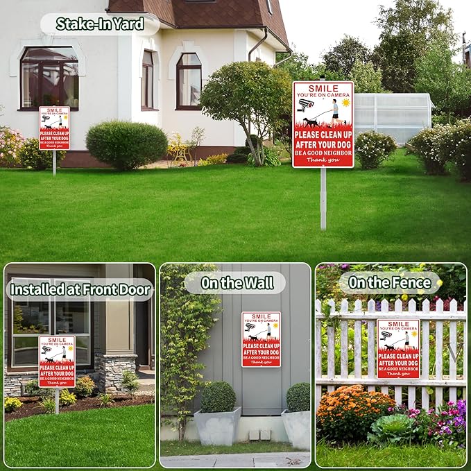 (2 Pack) Clean Up After Your Dog Signs, Please Pick Up After Your Dog Sign for Yard, No Pooping Dogs Signage -10x35 Heavy Duty Aluminum Weather Resistant and Easy to Install with Stake (Red)
