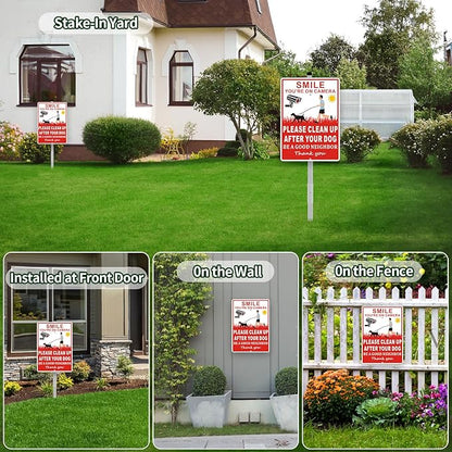 (2 Pack) Clean Up After Your Dog Signs, Please Pick Up After Your Dog Sign for Yard, No Pooping Dogs Signage -10x35 Heavy Duty Aluminum Weather Resistant and Easy to Install with Stake (Red)