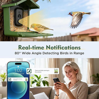 Hibird 4K HD Smart Bird Feeder with Camera Solar Powered, 2.4GHz/5GHz Dual WiFi Auto Capture Bird Video, Real-time Notifications & Live Streaming, AI Identify 10000+ Species for Gift