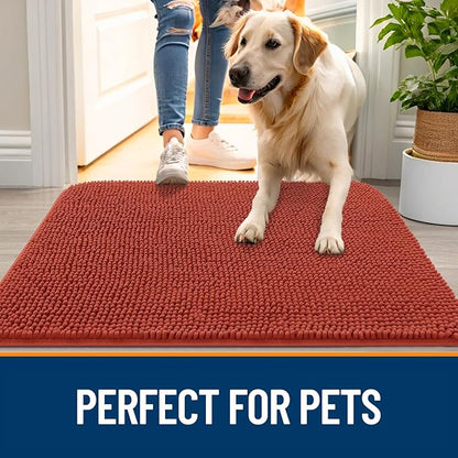 OLANLY Dog Door Mat for Muddy Paws 40x32, Absorbs Moisture and Dirt, Absorbent Non-Slip Washable Doormat, Quick Dry Chenille Mud Mat for Dogs, Entry Indoor Entryway Carpet for Inside Floor, Maple Red
