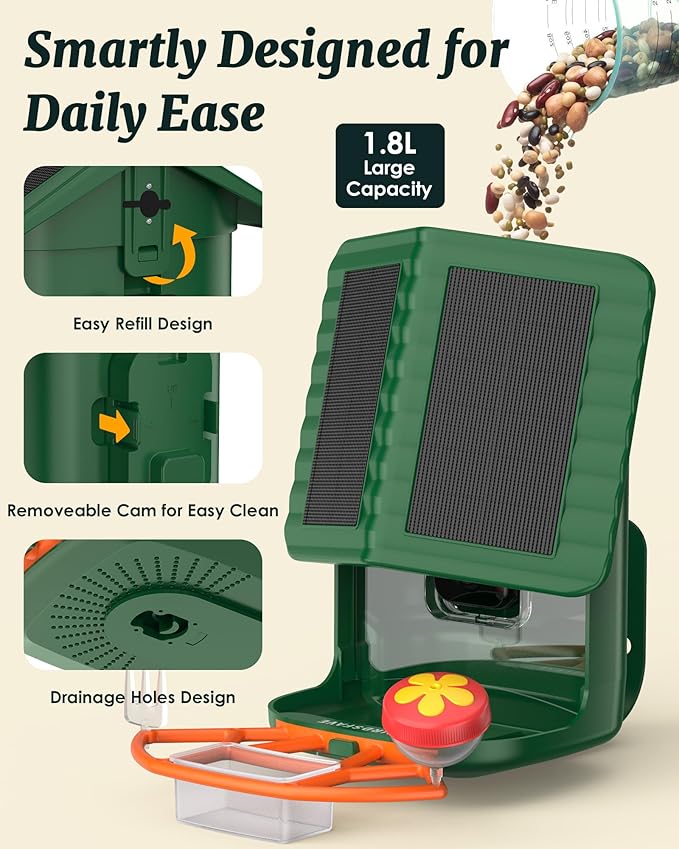 BIRDSFAVE-Bird Feeder with Camera Solar Powered, 2K Clear Live/Video/Photo Auto Arrival Alerts AI Identify Smart Cameras Birds Feeders with 32GB Card DIY Add-ons, 2.4G WiFi Wireless Birdwatching Gift