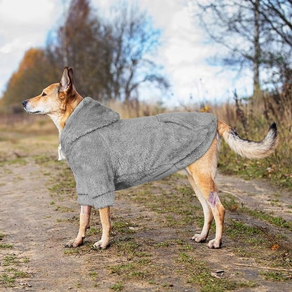5XL Dog Sweaters for Large Dogs,Extra-Large Dog Hoodie,Warm Fuzzy Fleece Sweatshirt with Hood & Pocket,Leash Hole,Cozy Cold Weather Pet Clothes Sweater Hoodie for Large Dogs(Grey,5XL)
