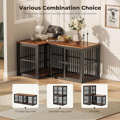 Lyromix 33'' Dog Crate Furniture with 3 Doors,Wooden Crate End Table Heavy Duty Indoor Puppy Cage for Small to Medium Dogs, Multiple Units Can be Combined, Rustic Brown