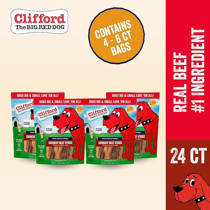 Clifford The Big Red Dog Soft Training Treats for Puppies and Dogs – Healthy, High Protein, Grain Free, Soft Puppy Treats for Small Dogs and Large – Real Crunchy Beef Sticks – 24ct