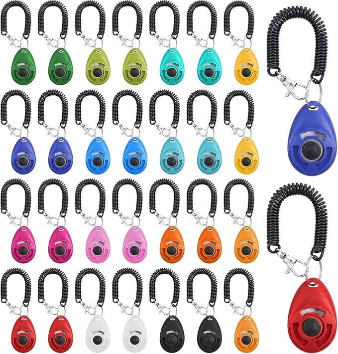 30pcs Dog Training Clickers with Wrist Strap,Multicolor Pet Training Clicker Cat Clicker Bird Clickers for Dogs Cats Horses Birds Behavioral Training Accessories