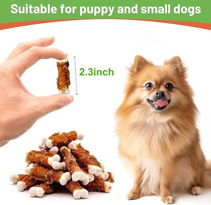 MON2SUN Dog Treats, Chicken Wrapped Calcium Bones Without Rawhide, 2.3 Inch Training Treats for Teeth Cleaning and Fresh Breath, Chews for Puppy and Small Dogs (56 Count - Pack of 1)