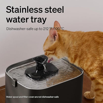PETLIBRO Upgrade Cat Water Fountain + 4 Packs Genuine Cat Fountain Filter Replacement, Dockstream 2 Smart App Monitoring 5G WiFi Auto Cat Fountain Stainless Steel Tray for Drinking, 3L/101oz