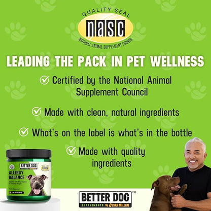 Cesar Millan Better Dog Allergy Supplements Powder - Allergy Balance Supports Seasonal Allergies & Occasional Dog Allergy Relief with Natural Ingredients - 4 oz, 60-Day Average Supply