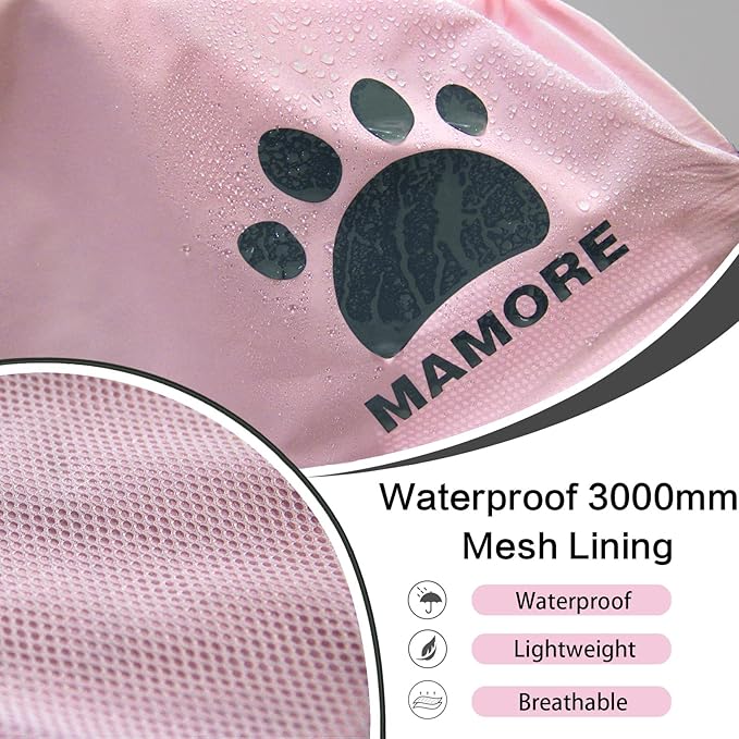 Waterproof Dog Raincoat, Reflective Adjustable Hooded Dog Rain Coat, Lightweight Breathable Pet Rain Jacket Poncho Double Layer with Leash Hole for Small Medium Large Dogs (Pink, 3X-Large)