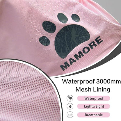 Waterproof Dog Raincoat, Reflective Adjustable Hooded Dog Rain Coat, Lightweight Breathable Pet Rain Jacket Poncho Double Layer with Leash Hole for Small Medium Large Dogs (Pink, Medium)