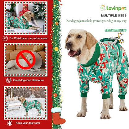 LovinPet Large Dog Christmas Pajamas for Dogs - Shirts for Big Dogs Xmas Holiday Costume Lightweight Pullover, Christmas Critters Aqua Prints Large Dog Pjs, Pitbull Dog Onesie, Pitbull Pajamas,L