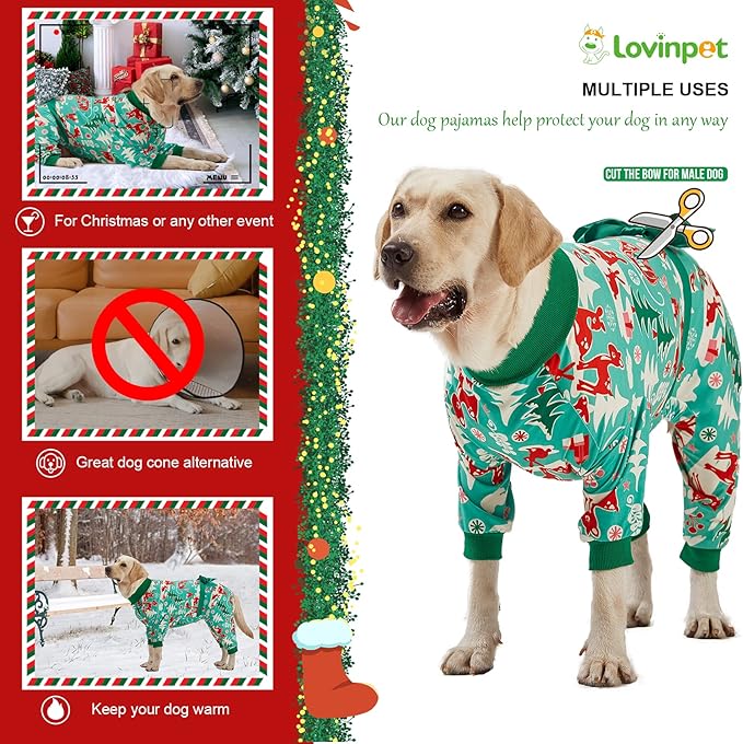 LovinPet Large Dog Christmas Pajamas for Dogs - Shirts for Big Dogs XMAS Holiday Costume Lightweight Pullover, Christmas Critters Aqua Prints Large Dog Pjs, Pitbull Dog Onesie, Pitbull Pajamas, Medium