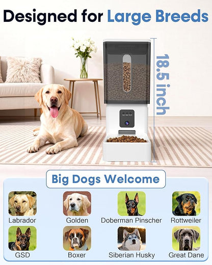 Large Dog Automatic Feeder with Camera: 12L/50 Cups Home Smart Dog Feeder for 20 Days Feeding - Anti-Clog with 20mm Wide Chute for Big Breed Owner