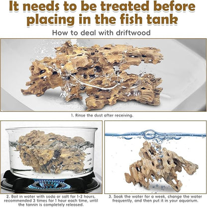 PINVNBY Natural Driftwood for Aquarium Large Reptile Terrarium Decor Decorations Assorted Branches Dearded Dragon Tank Accessories (7-11.5 inches/2 Pack)