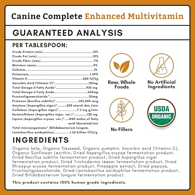 Wholistic Pet Organics Canine Complete - Dog Multivitamin Powder - 4 Lb - Daily Dog Vitamins and Supplements for Homemade Food - Immune System, Skin, Coat & Overall Health - Small and Large Breed