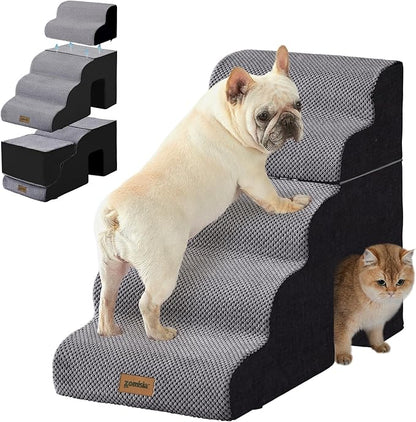 Dog Ramp for Large Dogs - 5 Steps 24" H Pet Stairs for High Bed with Tunnel 2 in 1 with Zippers Suitable, Indoor Cat Ladders with Non-Slip Bottom, Black