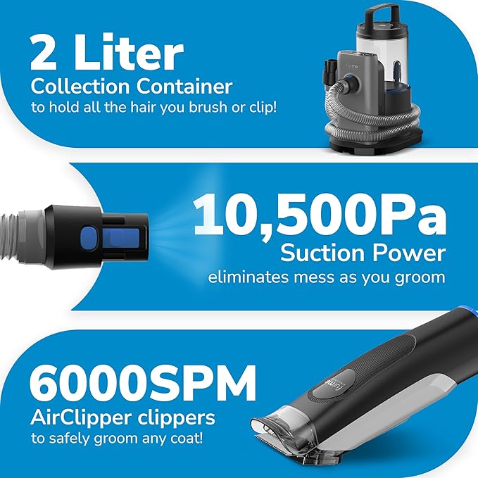 FurMe Original Pet Grooming Vacuum Kit - Cat & Dog Grooming Kit for Easy Pet Care at Home, Quiet & Safe Dog Hair Remover Machine with Brush, Clipper, Shedding & Cleaner Tools & 1L Canister