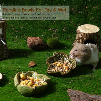 Hamster Food Bowl, 2 Packs Ceramic Leaf Hamster Bowls Guinea Pig Food Dish Water Bowls for Gerbil Mouse Chinchilla Hedgehog